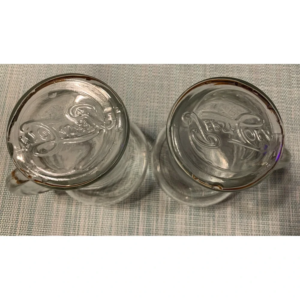 Vintage Set Of (2) 1970's Pepsi Cola 16 Ounce Handled Mug Glass Embossed Logo